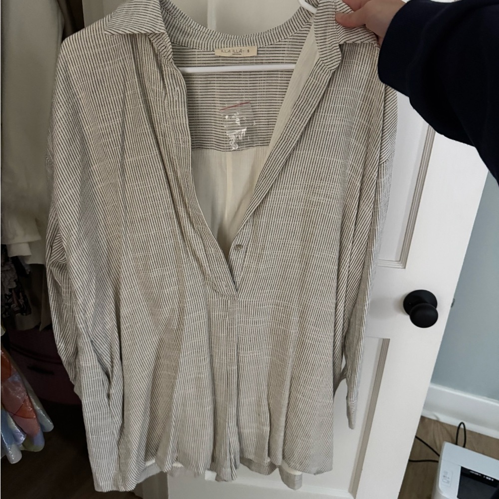 Beige Striped Button Down Shirt - image 1